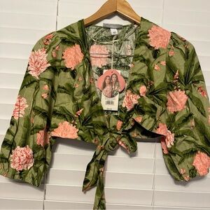 Agua bendita x target women XXS peony print tie wrap top